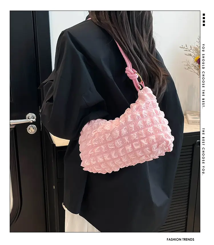 Pink Bubble Soft Pleated Shoulder Bag for Girls — feature 2