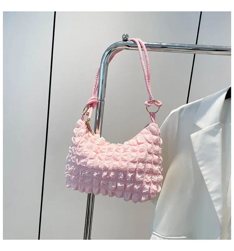 Pink Bubble Soft Pleated Shoulder Bag for Girls — feature 25