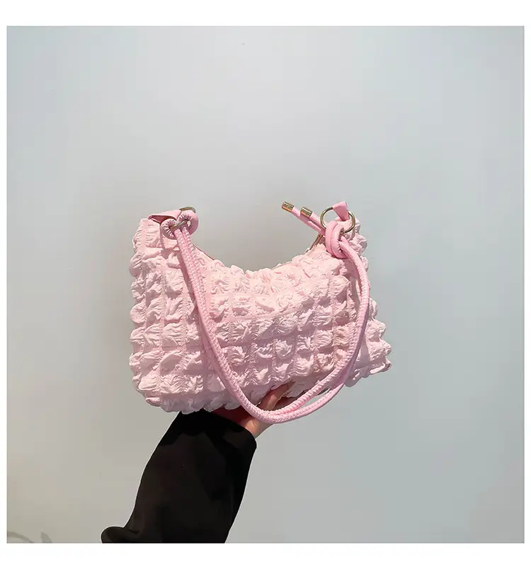 Pink Bubble Soft Pleated Shoulder Bag for Girls — feature 29