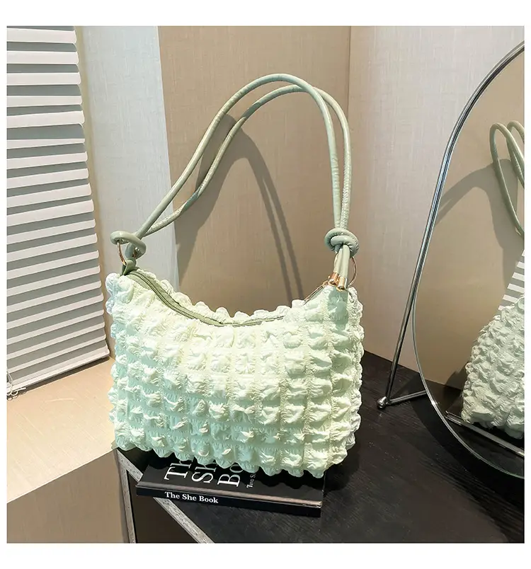 Pink Bubble Soft Pleated Shoulder Bag for Girls - Image 3
