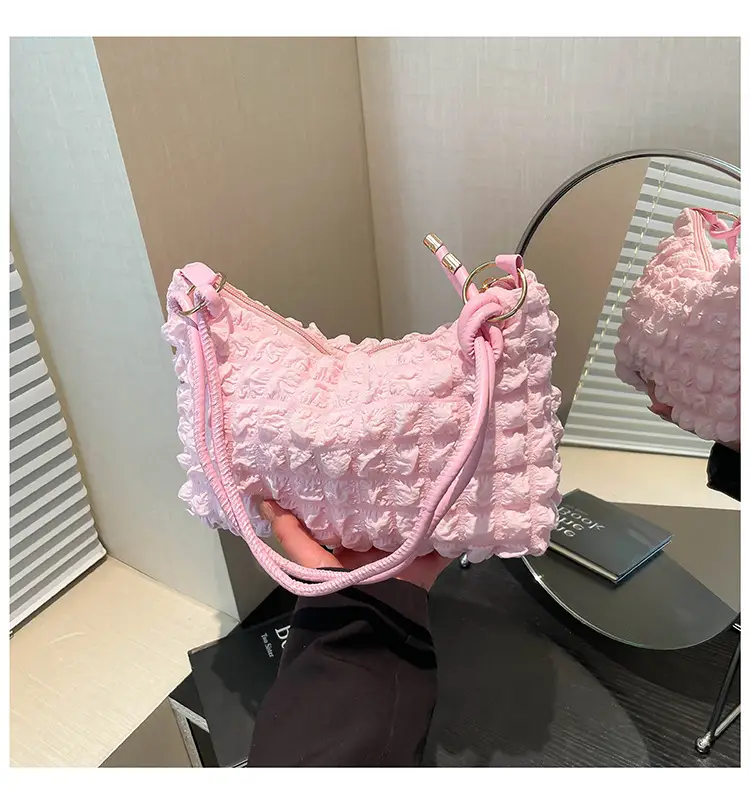Pink Bubble Soft Pleated Shoulder Bag for Girls - Image 4