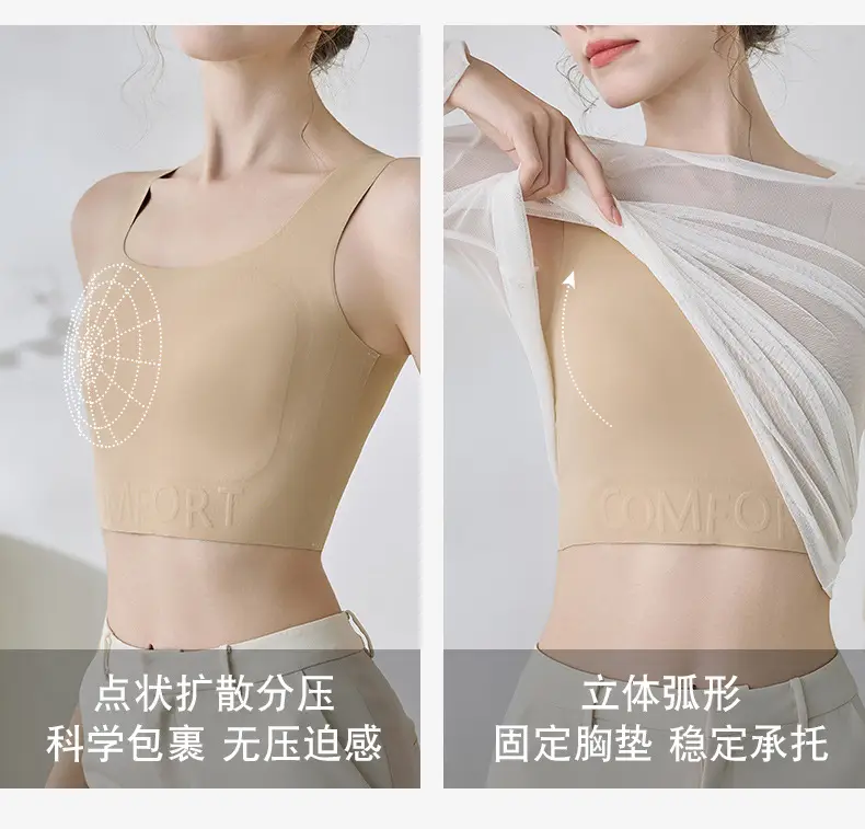 Traceless Underwear Women's Thin Summer Large Chest Showing Small Anti-sagging Non-steel Ring Corset Paper Humanistic Bra Vest-style — feature 7