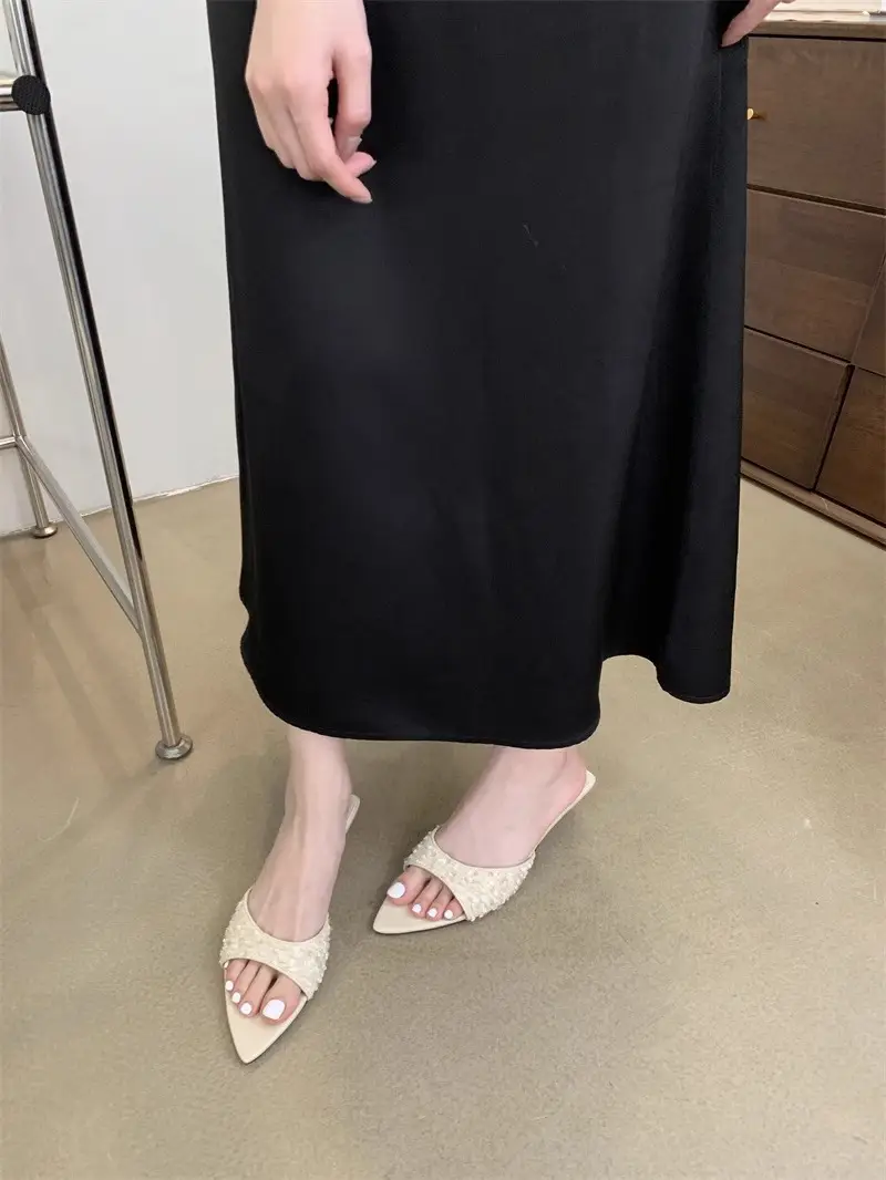 Sequin High Heels Silver Sandals Fish Mouth Slippers Women's Rhinestone Shoes Pointed Toe Fashion Black Beach New Sandals — feature 5