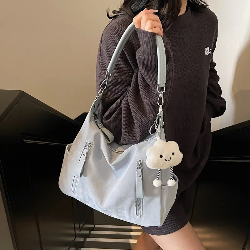 Women's White Retro Shoulder Bag with Cute Charm - Image 6