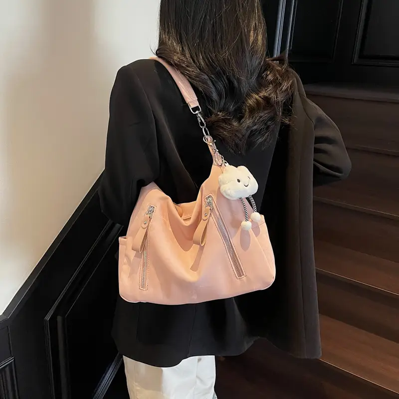 Women's White Retro Shoulder Bag with Cute Charm - Image 8