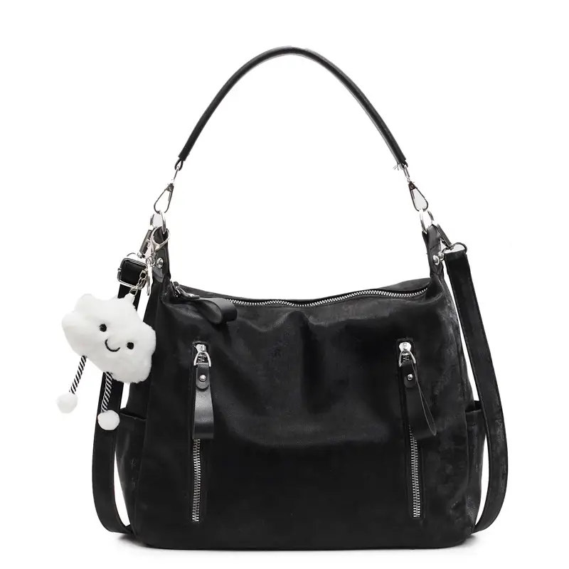 Women's White Retro Shoulder Bag with Cute Charm - Image 9