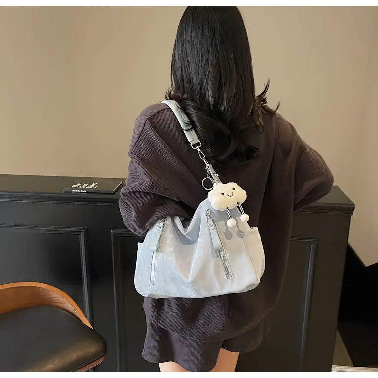 Women's White Retro Shoulder Bag with Cute Charm — feature 12