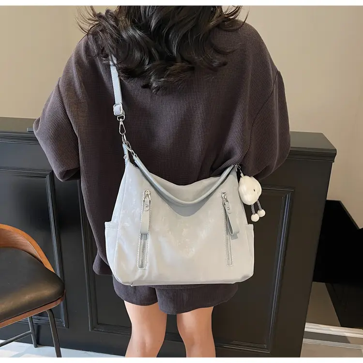 Women's White Retro Shoulder Bag with Cute Charm — feature 13