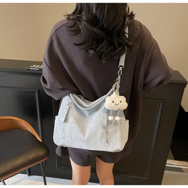 Women's White Retro Shoulder Bag with Cute Charm — feature 14