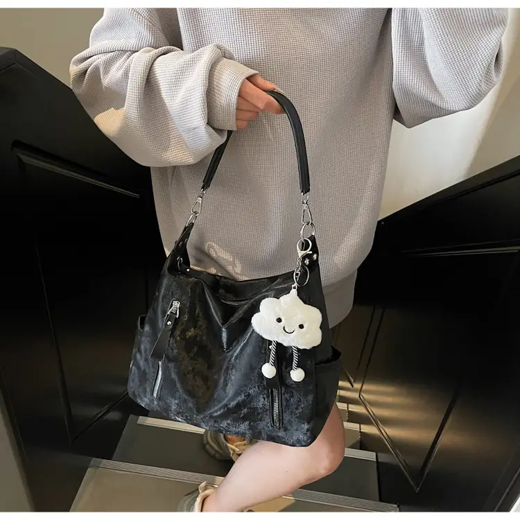 Women's White Retro Shoulder Bag with Cute Charm — feature 15