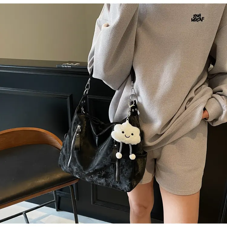 Women's White Retro Shoulder Bag with Cute Charm — feature 16