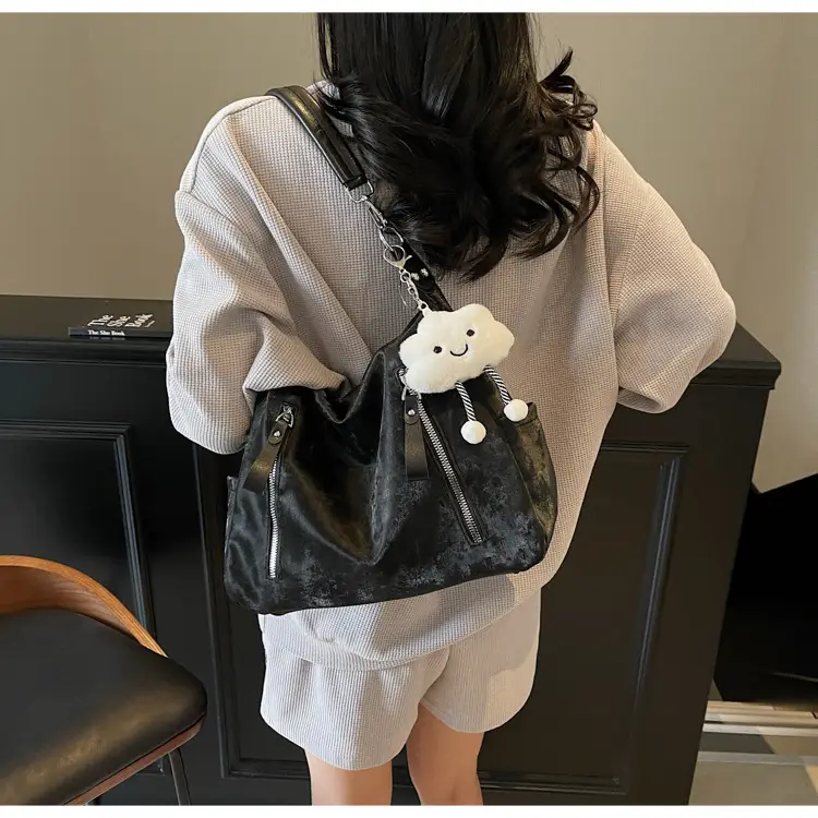 Women's White Retro Shoulder Bag with Cute Charm — feature 17