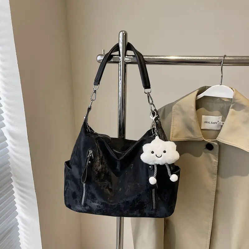 Women's White Retro Shoulder Bag with Cute Charm - Image 2