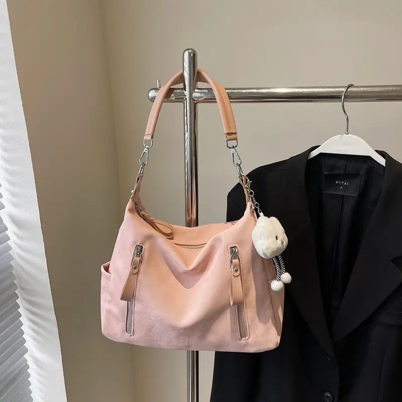 Women's White Retro Shoulder Bag with Cute Charm - Image 3