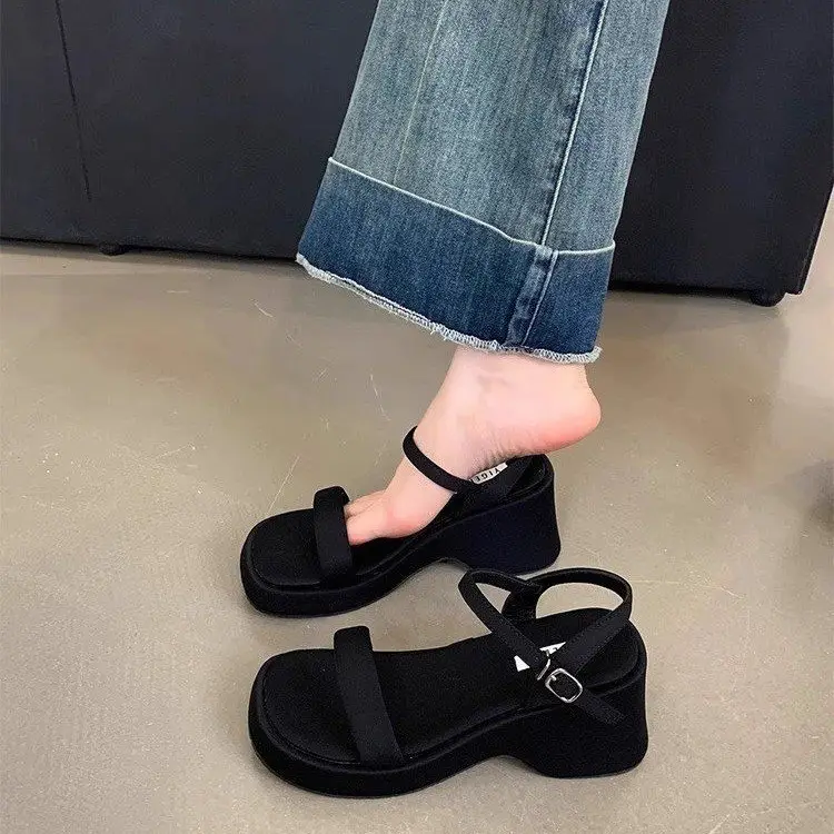 Women Black Wedge Sandals Fairy Style 2025 — feature 1