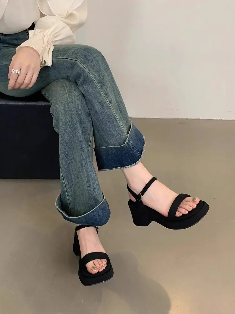 Women Black Wedge Sandals Fairy Style 2025 — feature 10