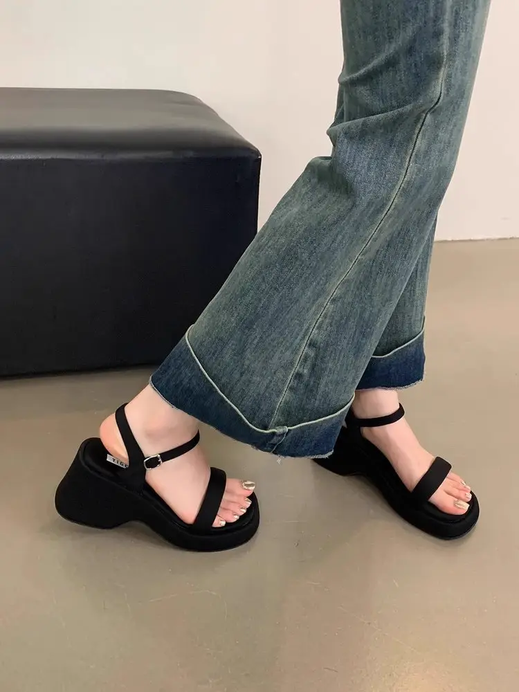 Women Black Wedge Sandals Fairy Style 2025 — feature 11