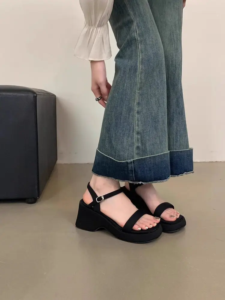 Women Black Wedge Sandals Fairy Style 2025 — feature 13