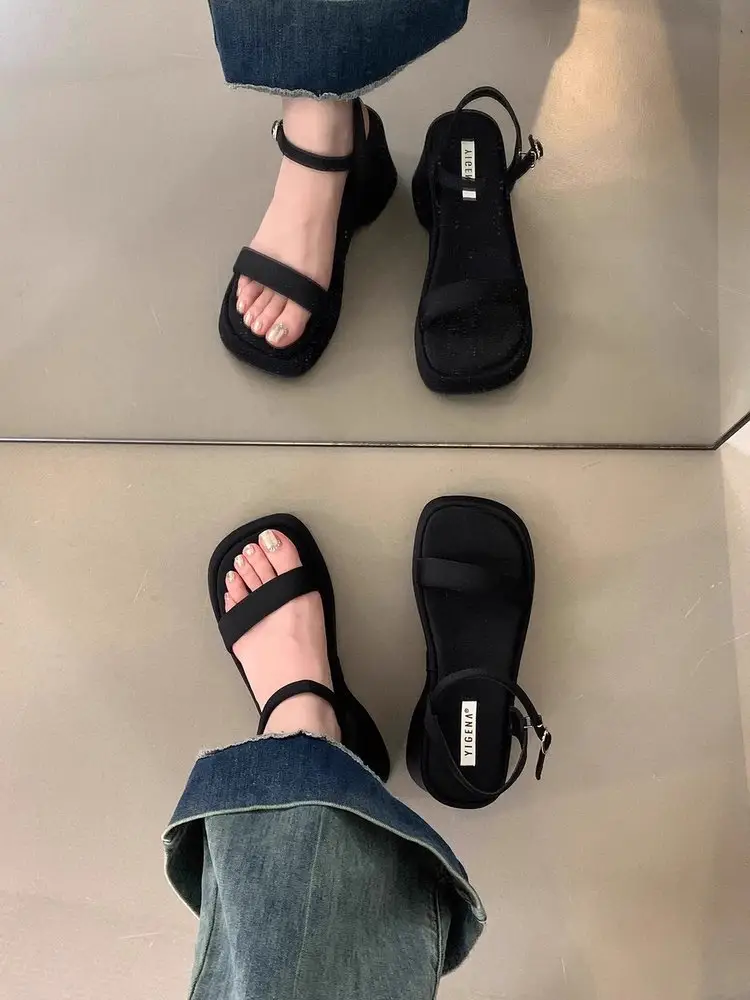 Women Black Wedge Sandals Fairy Style 2025 — feature 6