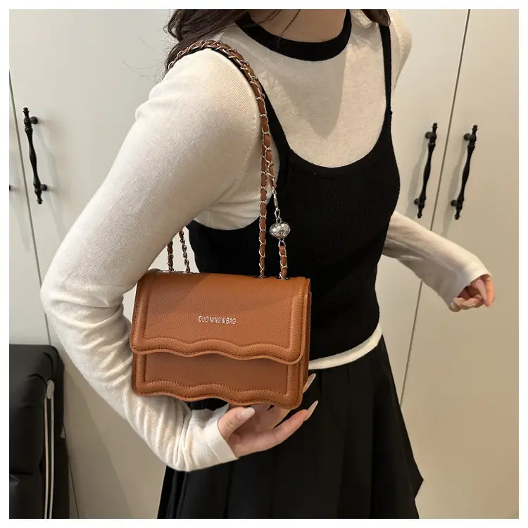 2025 Women's Brown Leather Crossbody Bag Niche Trendy Small Square Bag — feature 19