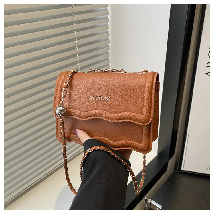 2025 Women's Brown Leather Crossbody Bag Niche Trendy Small Square Bag - Image 3