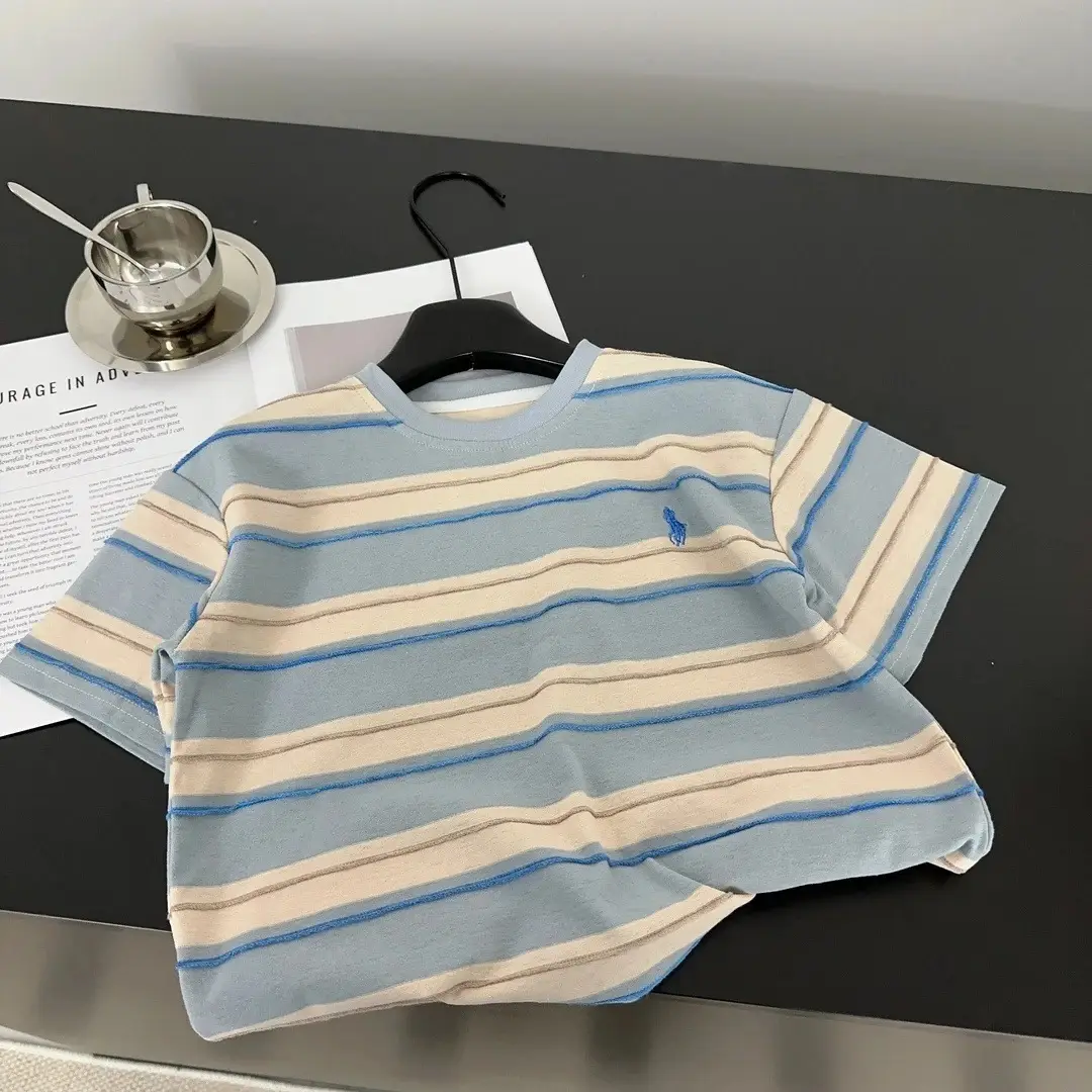 Children Striped Cotton T-Shirt Pink Green