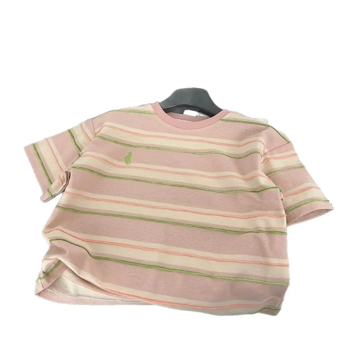 Children Striped Cotton T-Shirt Pink Green