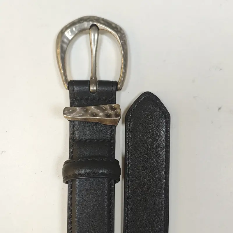 Black Leather Belt with Silver Buckle for Women - Image 3