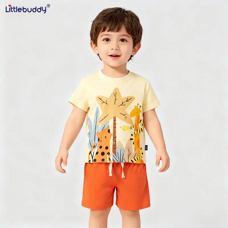 Boys' 2Pc Cotton Summer Suit Yellow Orange 2-7Y - Image 3