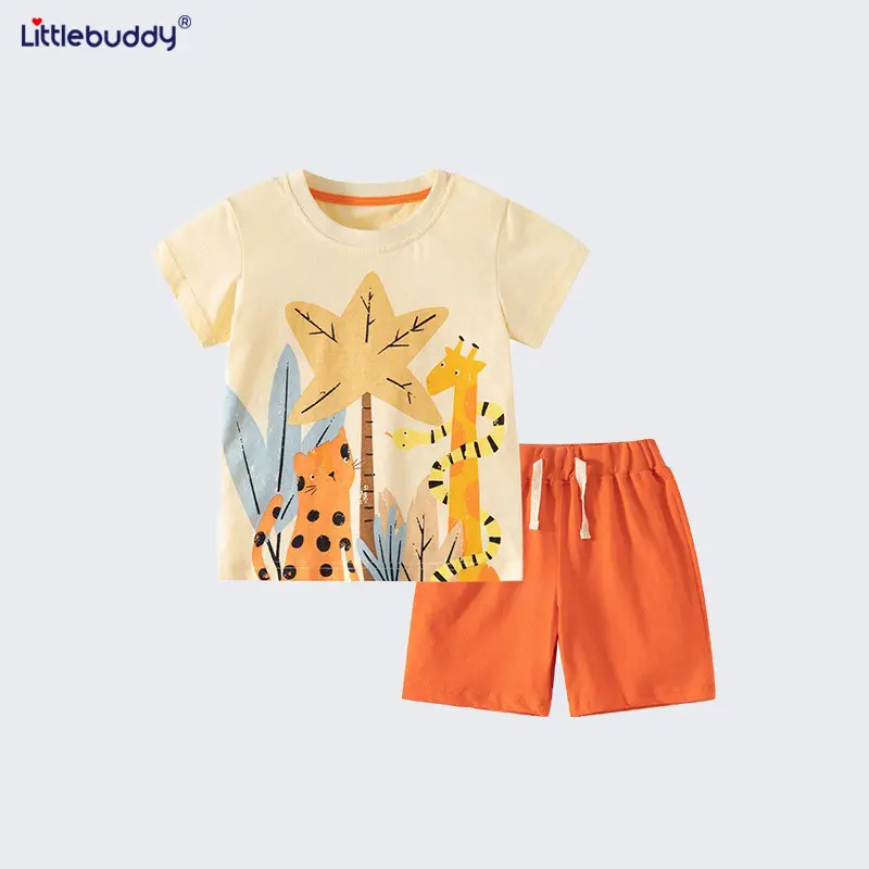 Boys' 2Pc Cotton Summer Suit Yellow Orange 2-7Y - Image 5