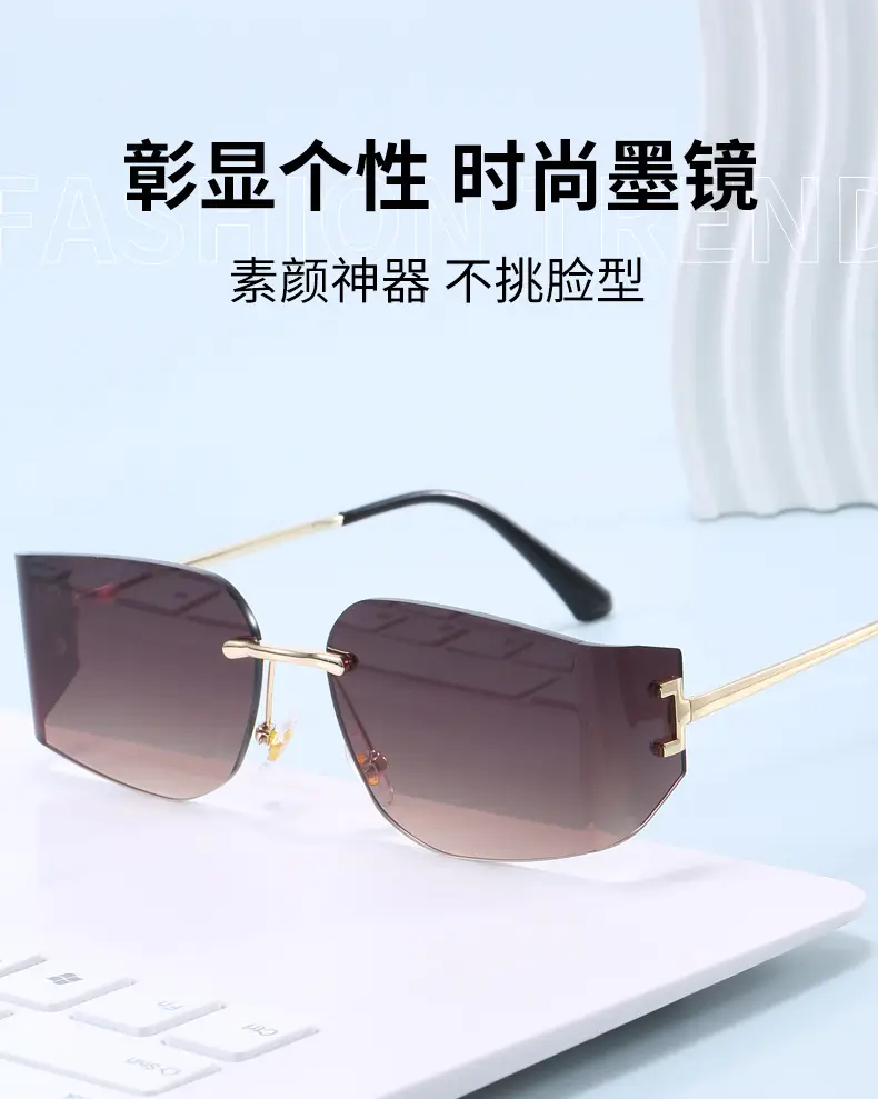 Women Pink Gradient Cut Edge Sunglasses — feature 3