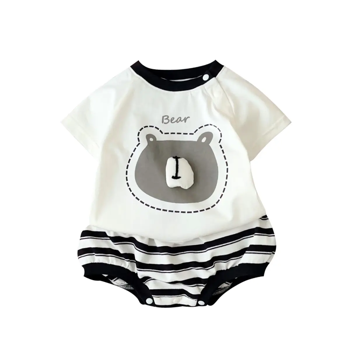 Korean-style Boys Summer T-Shirt Shorts Set Brown White - Image 7