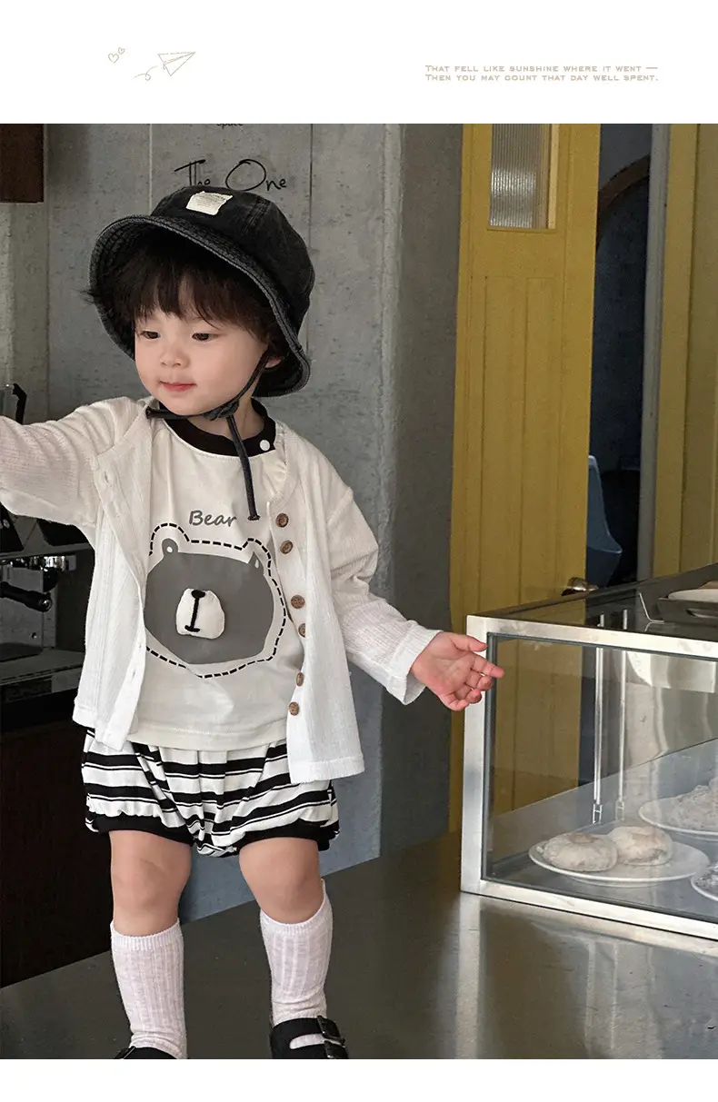 Korean-style Boys Summer T-Shirt Shorts Set Brown White — feature 11