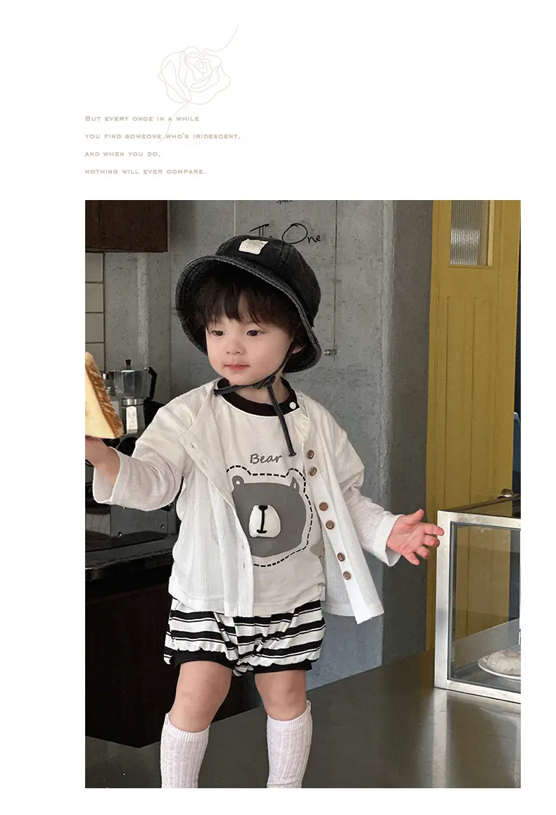 Korean-style Boys Summer T-Shirt Shorts Set Brown White — feature 9