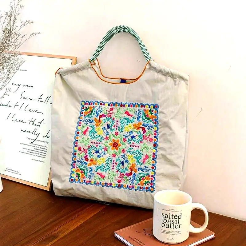 Flower Embroidered Large Capacity Shoulder Bag Women's - Image 10