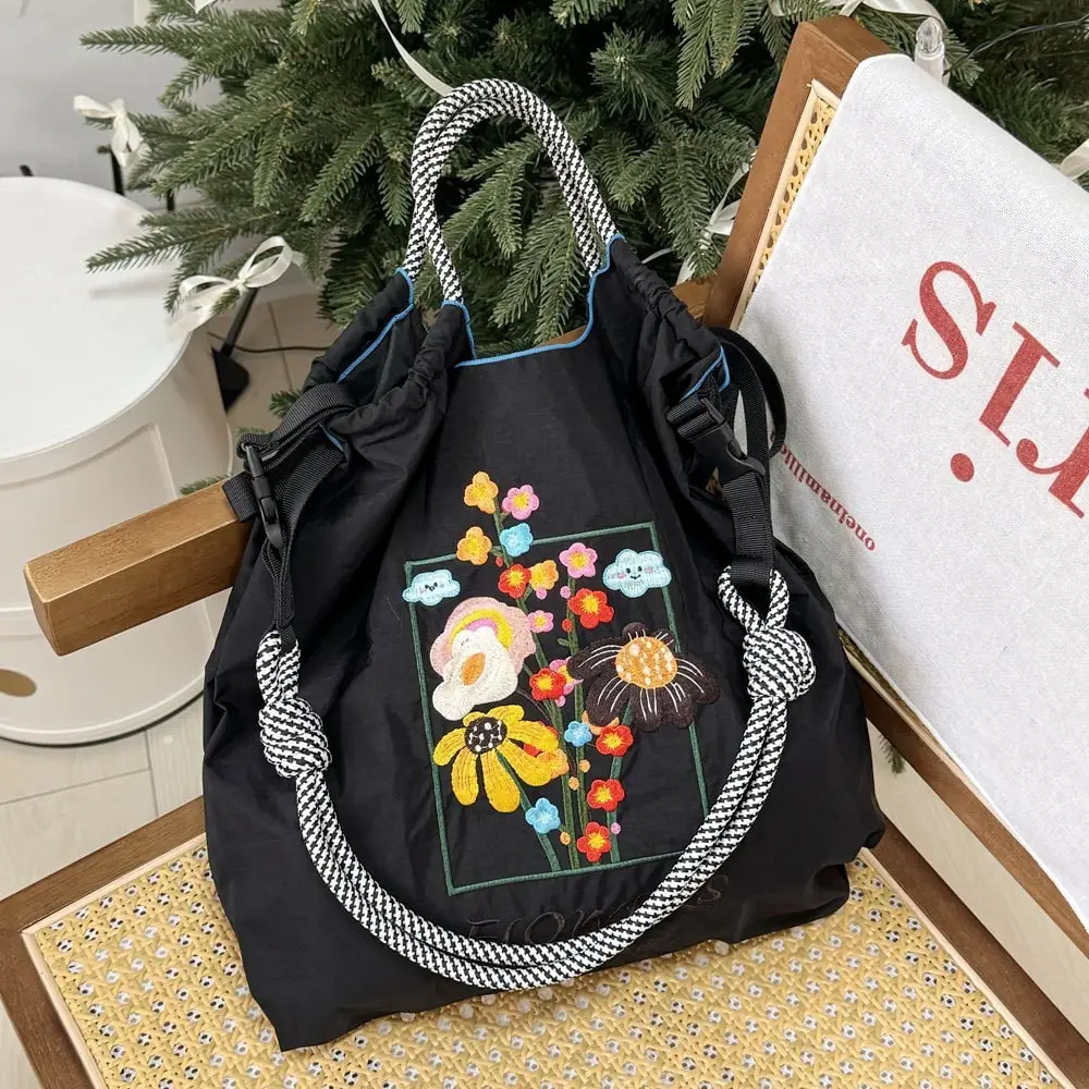 Flower Embroidered Large Capacity Shoulder Bag Women's - Image 3