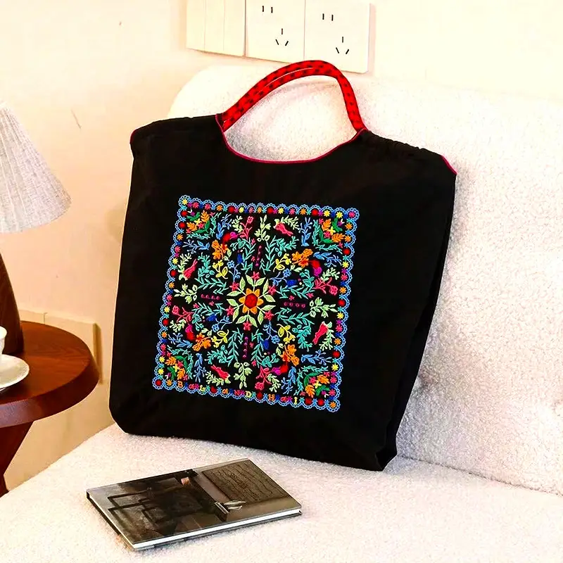 Flower Embroidered Large Capacity Shoulder Bag Women's - Image 9