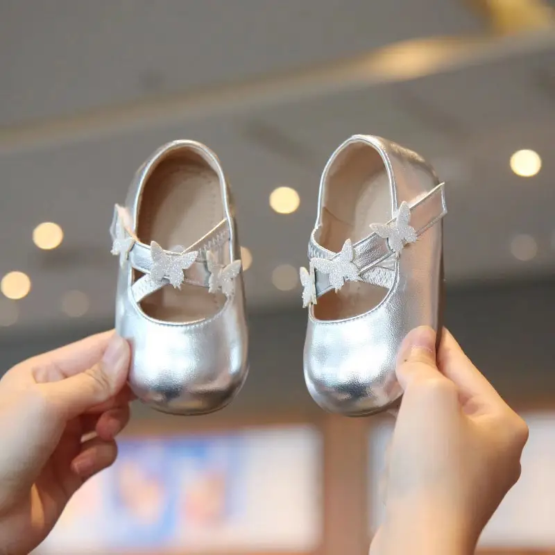 Silver Bow Baby Shoes for 0-2Yrs Non-Slip Soft Bottom