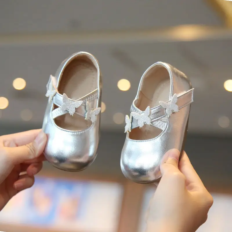 Silver Bow Baby Shoes for 0-2Yrs Non-Slip Soft Bottom