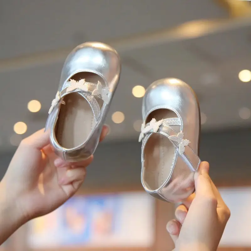Silver Bow Baby Shoes for 0-2Yrs Non-Slip Soft Bottom