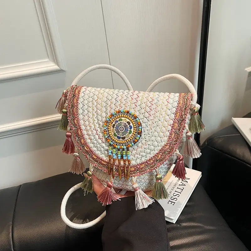 Cross-Border Straw Woven Shoulder Bag with Tassels - Image 2