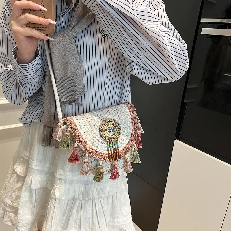 Cross-Border Straw Woven Shoulder Bag with Tassels - Image 5
