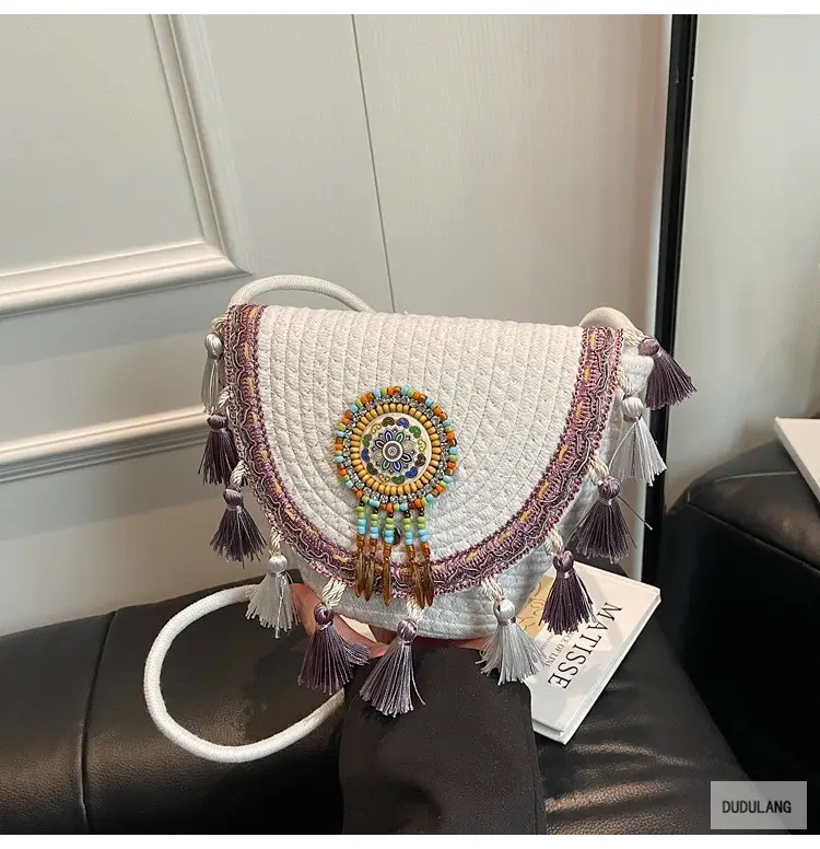 Cross-Border Straw Woven Shoulder Bag with Tassels — feature 11