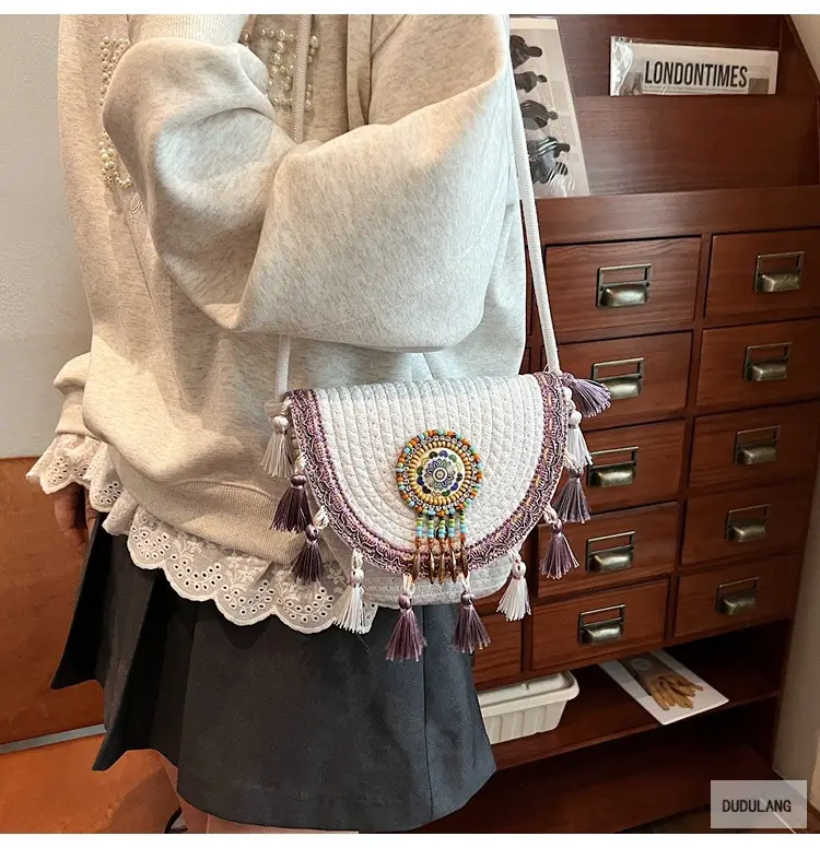 Cross-Border Straw Woven Shoulder Bag with Tassels — feature 20