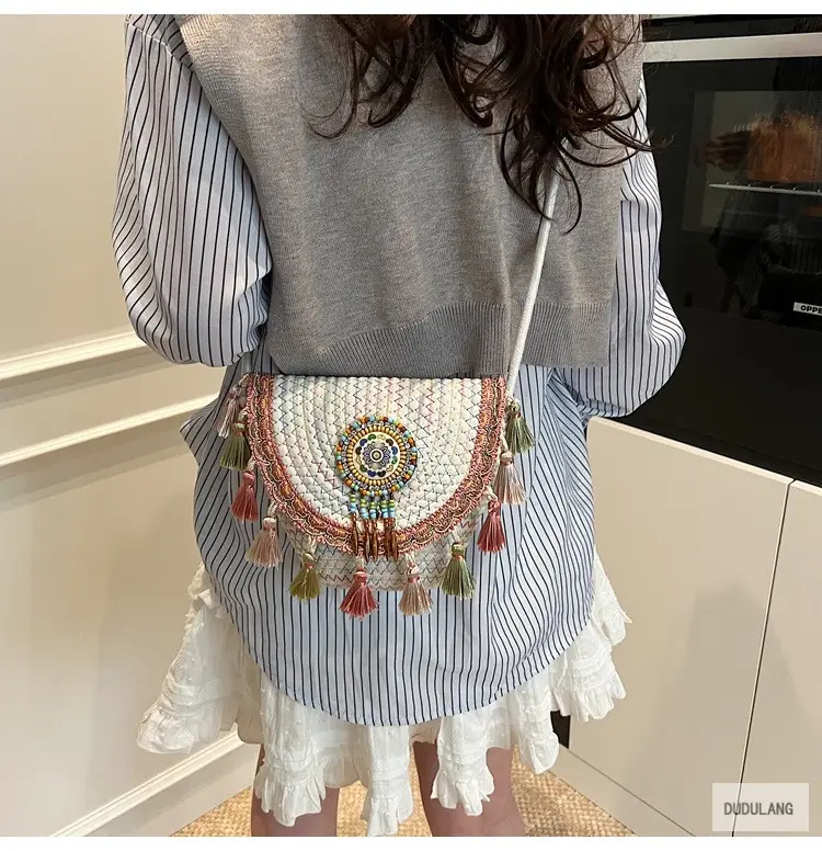 Cross-Border Straw Woven Shoulder Bag with Tassels — feature 22