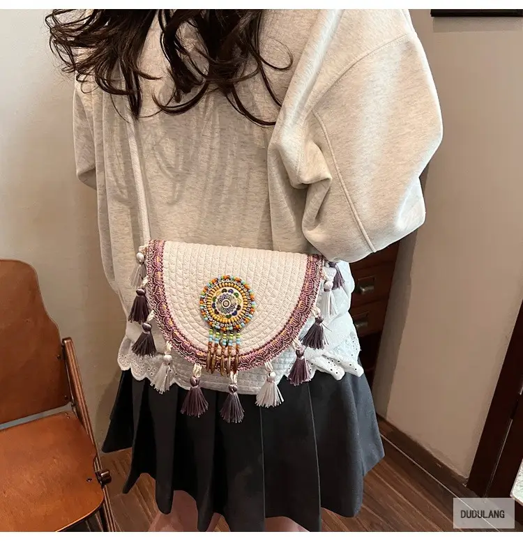 Cross-Border Straw Woven Shoulder Bag with Tassels — feature 24