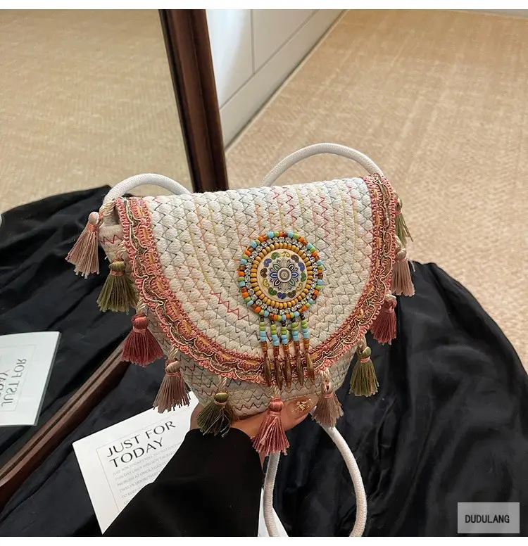 Cross-Border Straw Woven Shoulder Bag with Tassels — feature 26