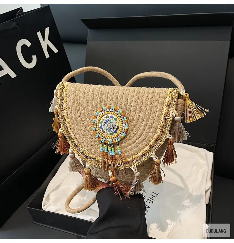Cross-Border Straw Woven Shoulder Bag with Tassels — feature 27