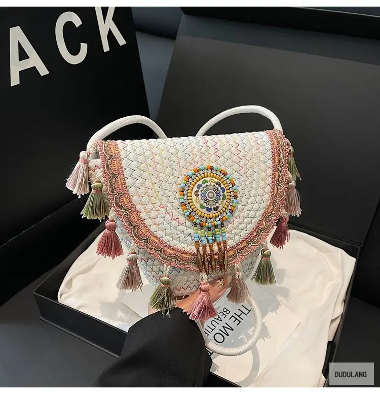 Cross-Border Straw Woven Shoulder Bag with Tassels — feature 28