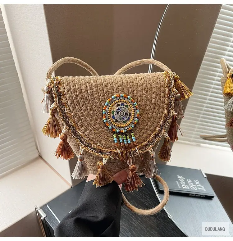 Cross-Border Straw Woven Shoulder Bag with Tassels — feature 29